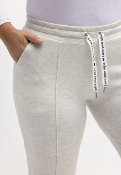 Ulla Popken VISGRAATDESSIN, BIES, ELASTISCHE BAND - Spodnie Treningowe - Lichtgrijs Mélange -Lindex 05098d7d9df44e6cb49c663676368713