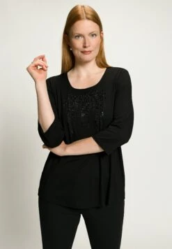 Ulla Popken SIERSTEENTJES, CLASSIC, CARRÉHALS, 3/4-MOUWEN - Bluzka Z Długim Rękawem - Zwart -Lindex 08e5766bece64995aec9f2df75e67e5a