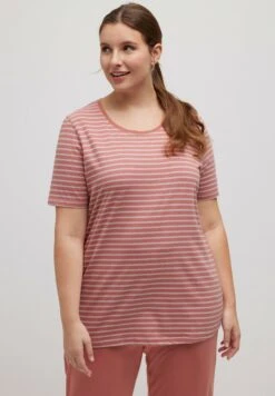 Ulla Popken STRIPE ROUND NECK SHORT SLEEVE - Koszulka Do Spania - Pink Multi Stripe