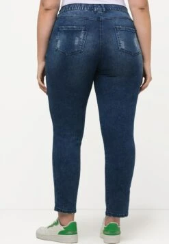 Ulla Popken DESTROY EFFECT HIGH WAIST SKINNY SARAH FIT - Jeansy Skinny Fit - Dark Blue Denim -Lindex 15356360ae064ba1add5d26e4d54d9fa