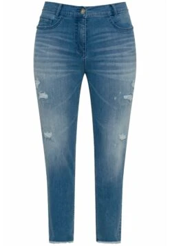 Ulla Popken DISTRESSED SARAH - Jeansy Slim Fit - Blue Denim -Lindex 155de186f8db4a5ea90a960dc03250dd