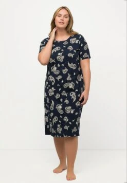 Ulla Popken DE NUIT MOTIF CACHEMIRE À COL EN V MANCHES COURTES ET C - Koszula Nocna - Marine