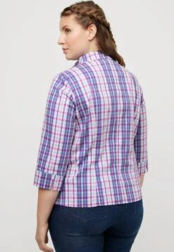 Ulla Popken KARO KELCHKRAGEN 3/4 ARM - Koszula - Dunkles Flieder -Lindex 1722c98f80524eb08c43b505659348fb