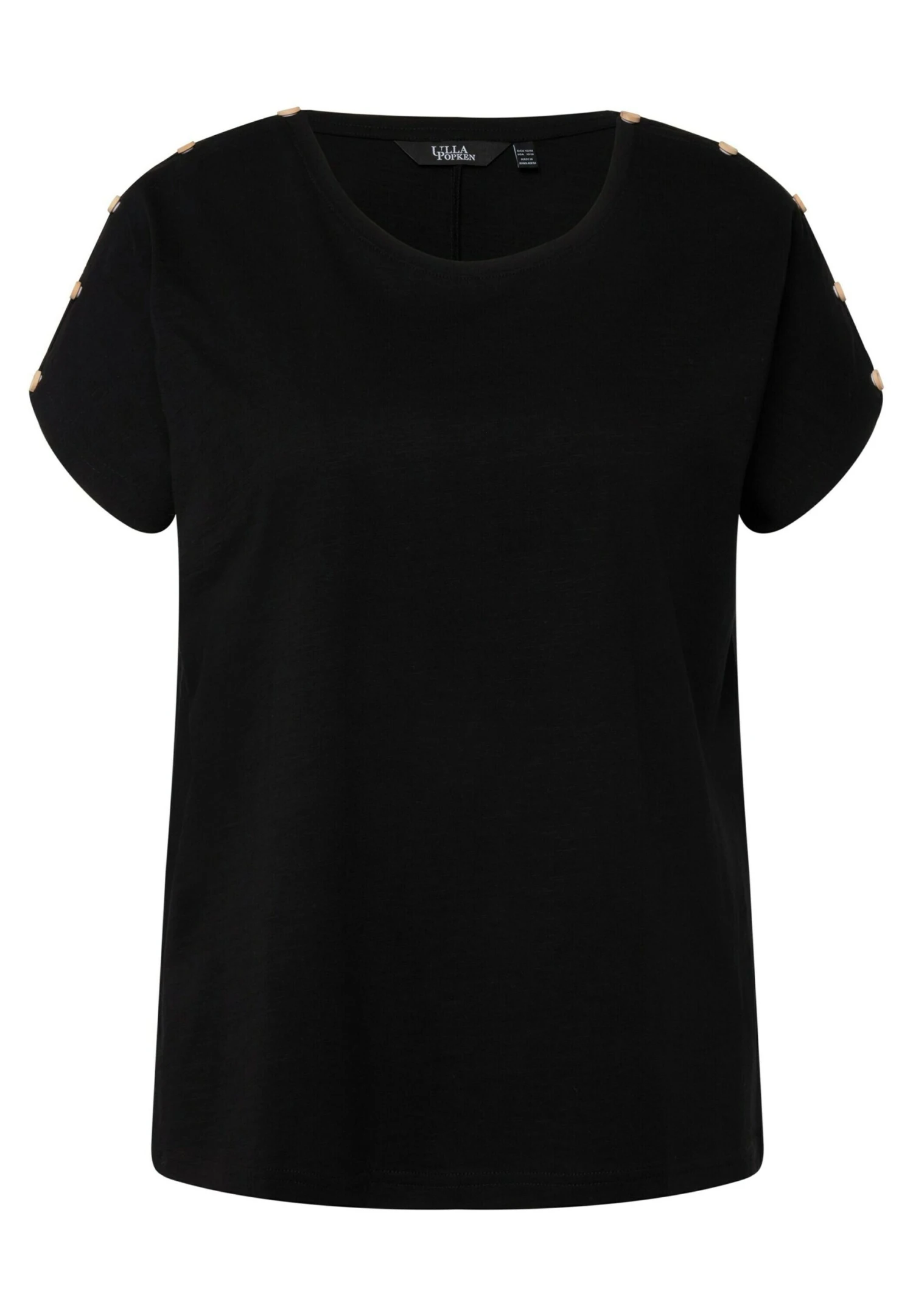 Ulla Popken KNÖPFE CUT-OUTS RUNDHALS HALBARM - T-shirt Basic - Schwarz 7 Ulla Popken KNÖPFE CUT-OUTS RUNDHALS HALBARM - T-shirt Basic - Schwarz - obrazek 5