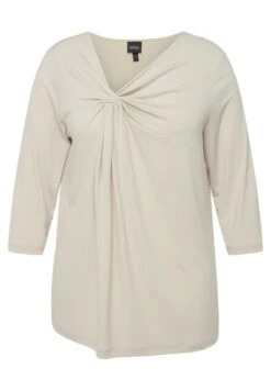 Ulla Popken KNOT FRONT 3/4 SLEEVE V-NECK - Bluzka Z Długim Rękawem - Gray/beige -Lindex 202b0599baee435dbc86811e6c4dd1ad