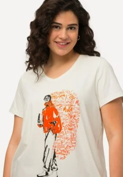 Ulla Popken À COL V ET MANCHES COURTES - T-shirt Z Nadrukiem - Blanc Cassé -Lindex 21e20fbd6cd14265801d32455e7fa6ed