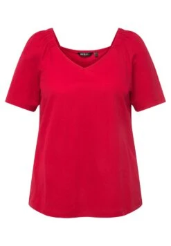 Ulla Popken FRONCES COL EN V MANCHES COURTES - T-shirt Basic - Lychee -Lindex 230737fb14814d979c810b7665ee7a70