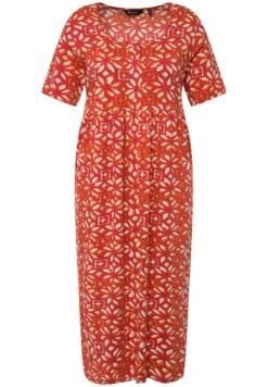 Ulla Popken A-LIJN CARRÉHALS KORTE MOUWEN - Sukienka Letnia - Kastanjebruin -Lindex 24752067d0104c6ea376efca8436754c