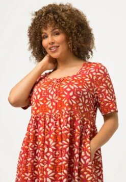 Ulla Popken A-LIJN CARRÉHALS KORTE MOUWEN - Sukienka Letnia - Kastanjebruin -Lindex 2b6a2c93ee4a44b7822d5b5880120c0f