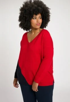 Ulla Popken COL V MANCHES LONGUES - Sweter - Bleu Marine