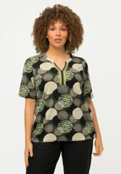 Ulla Popken MOTIF CERCLES COL TUNISIEN MANCHES COURTES - Bluzka - Kaki