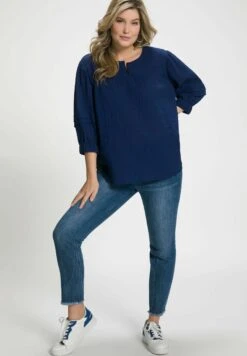 Ulla Popken SEERSUCKER - Bluzka - Nachtblauw -Lindex 366223c09dda4c119ed1b80cd991ace4