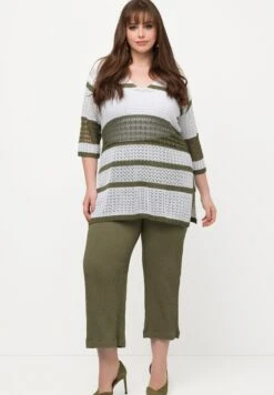 Ulla Popken TUNIQUE RAYÉE COL EN V MANCHES 3/4. - Sweter - Vert Naturel