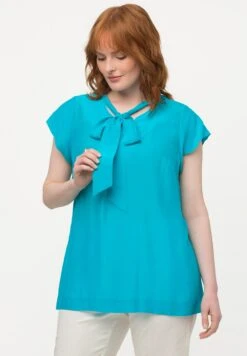 Ulla Popken SCHLUPPE STEHKRAGEN HALBARM - Bluzka - Helles Türkis -Lindex 41de82146b7742cdbd7659843638fa32