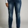 Ulla Popken BOYFRIEND DESTROY-EFFEKTEN 5-POCKET - Jeansy Slim Fit - Denim Bleu Foncé