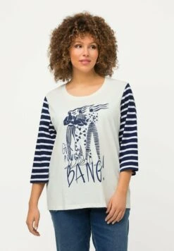 Ulla Popken BANG! GRAPHIC WITH CONTRAST SLEEVES - Bluzka Z Długim Rękawem - Blanc Cassé