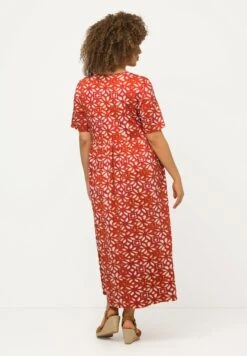 Ulla Popken A-LIJN CARRÉHALS KORTE MOUWEN - Sukienka Letnia - Kastanjebruin -Lindex 5220e0061a9740bd818cd844fafafa8d