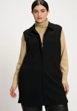 Ulla Popken SWEATWESTE, STRUKTUR, HEMDKRAGEN, ÄRMELLOS - Kamizelka - Schwarz