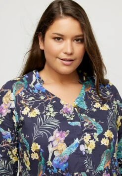 Ulla Popken PFAUEN A LINIE V AUSSCHNITT - Sukienka Koszulowa - Marine -Lindex 5bc471bd59ff41f682f90ca469d79e81