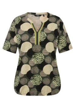 Ulla Popken MOTIF CERCLES COL TUNISIEN MANCHES COURTES - Bluzka - Kaki -Lindex 5fbc4323d8924eaab36e3e84787005ec