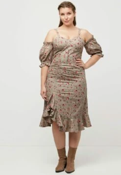 Ulla Popken Sukienka Letnia - Beige Multi