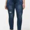 Ulla Popken DESTROY EFFECT HIGH WAIST SKINNY SARAH FIT - Jeansy Skinny Fit - Dark Blue Denim -Lindex 67eaccf2326f4c379d9124df96f92077