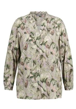 Ulla Popken BLOEMEN RUCHE LANGE MOUWEN - Koszula - Opaalsering -Lindex 6a0405c908b14c5891c6f96b017b950c