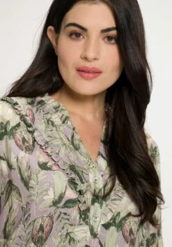 Ulla Popken BLOEMEN RUCHE LANGE MOUWEN - Koszula - Opaalsering -Lindex 6a68a7d11fad4c37b72feec8d8a92d02