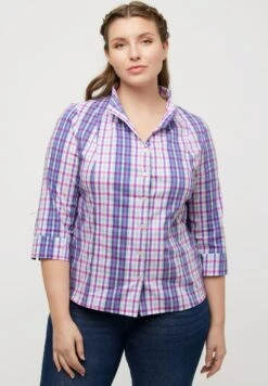 Ulla Popken KARO KELCHKRAGEN 3/4 ARM - Koszula - Dunkles Flieder