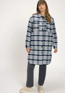 Ulla Popken LONG PLAID SHACKET - Kardigan - Navy Blue Multi