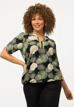 Ulla Popken MOTIF CERCLES COL TUNISIEN MANCHES COURTES - Bluzka - Kaki -Lindex 6fd7ecb55ccd475c8d0a39b9e2477e24