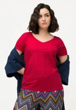 Ulla Popken FRONCES COL EN V MANCHES COURTES - T-shirt Basic - Lychee -Lindex 70fd3b5d44db49258f46240eacea2325