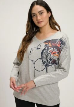 Ulla Popken Bluzka Z Długim Rękawem - Hellgrau Mélange