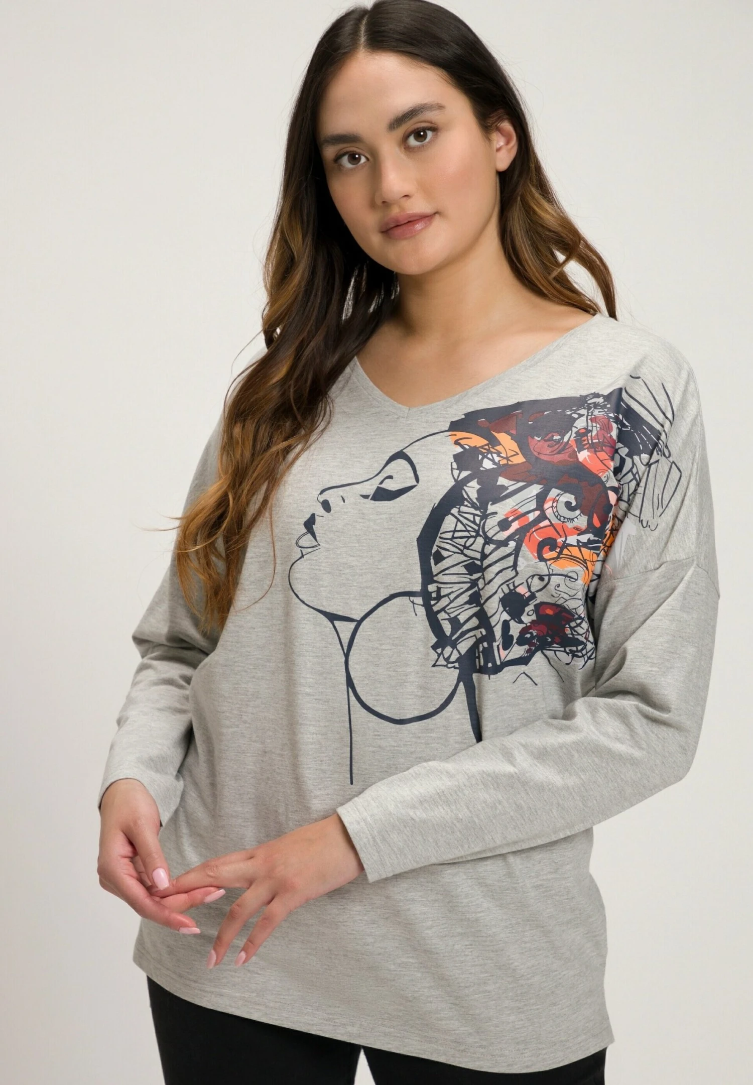 Ulla Popken Bluzka Z Długim Rękawem - Hellgrau Mélange 3 Ulla Popken Bluzka Z Długim Rękawem - Hellgrau Mélange