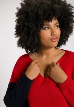 Ulla Popken COL V MANCHES LONGUES - Sweter - Bleu Marine -Lindex 786ccc75ded2412bae135dc3659c97d1