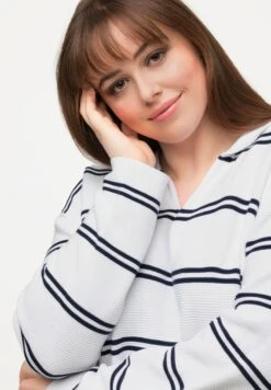 Ulla Popken RINGEL V-AUSSCHNITT LANGARM - Sweter - Schneeweiß -Lindex 89a96ecd88a64aebafa1e19af869b6d4