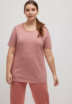 Ulla Popken STRIPE ROUND NECK SHORT SLEEVE - Koszulka Do Spania - Pink Multi Stripe -Lindex 8c7ac572086442b6a2f954cc34016c35