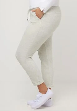 Ulla Popken VISGRAATDESSIN, BIES, ELASTISCHE BAND - Spodnie Treningowe - Lichtgrijs Mélange -Lindex 98ecc62b3bca45af94d9b72e850cbe56