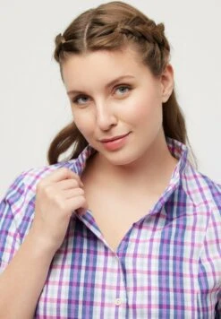 Ulla Popken KARO KELCHKRAGEN 3/4 ARM - Koszula - Dunkles Flieder -Lindex 9b49e8bbcd694a468c8d6afbe47761af