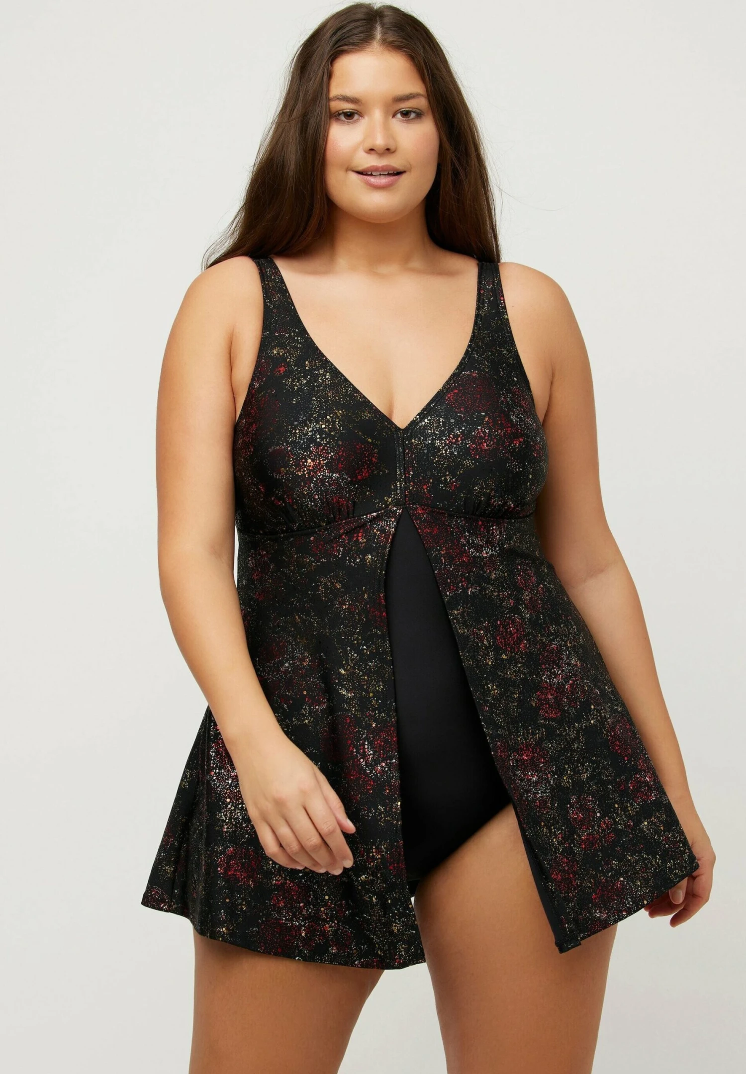 Ulla Popken SHIMMER PRINT SPLIT - Kostium Kąpielowy - Black 3 Ulla Popken SHIMMER PRINT SPLIT - Kostium Kąpielowy - Black