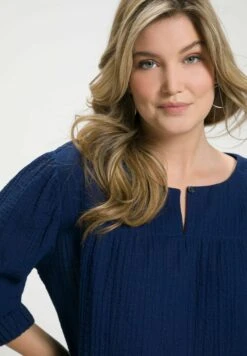 Ulla Popken SEERSUCKER - Bluzka - Nachtblauw -Lindex 9f7ea70c0e8c4ebcbc20a47552d823bc