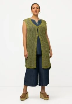 Ulla Popken TRANSPARENT RUNDHALS ÄRMELLOS - Kardigan - Avocado Grün