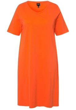 Ulla Popken A-LIJN RONDE HALS KORTE MOUWEN ZAKKEN - Sukienka Z Dżerseju - Mandarijn -Lindex a37f55ce3d9f40ca8fc75ee3c69a231d