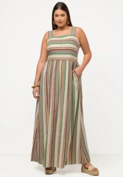 Ulla Popken STREIFEN A-LINIE ÄRMELLOS BIO - Długa Sukienka - Popcorn