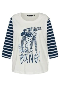 Ulla Popken BANG! GRAPHIC WITH CONTRAST SLEEVES - Bluzka Z Długim Rękawem - Blanc Cassé -Lindex b3e2e9e823a3460b838fefc936588211