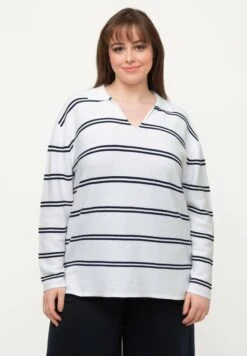 Ulla Popken RINGEL V-AUSSCHNITT LANGARM - Sweter - Schneeweiß