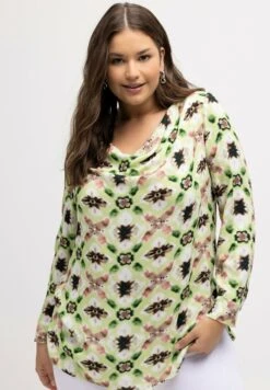 Ulla Popken A-LIJN WATERVALHALS - Tunika - Limoengroen