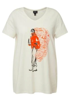 Ulla Popken À COL V ET MANCHES COURTES - T-shirt Z Nadrukiem - Blanc Cassé -Lindex ca08deb33d3c477597ff548e87d37455