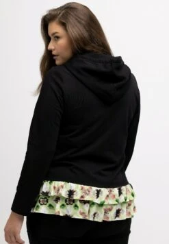 Ulla Popken RUFFLE HEM A LINE FIT - Bluza Z Kapturem - Black -Lindex ce790b558b094593bad2ac6de83225dd