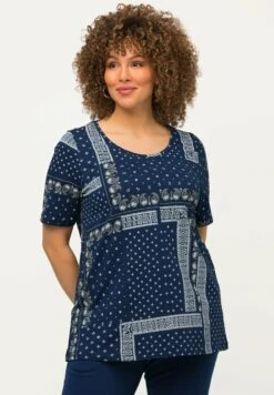 Ulla Popken VINTAGE LIGNE A COL ROND ET MANCHES COURTES - T-shirt Z Nadrukiem - Bleu Foncé